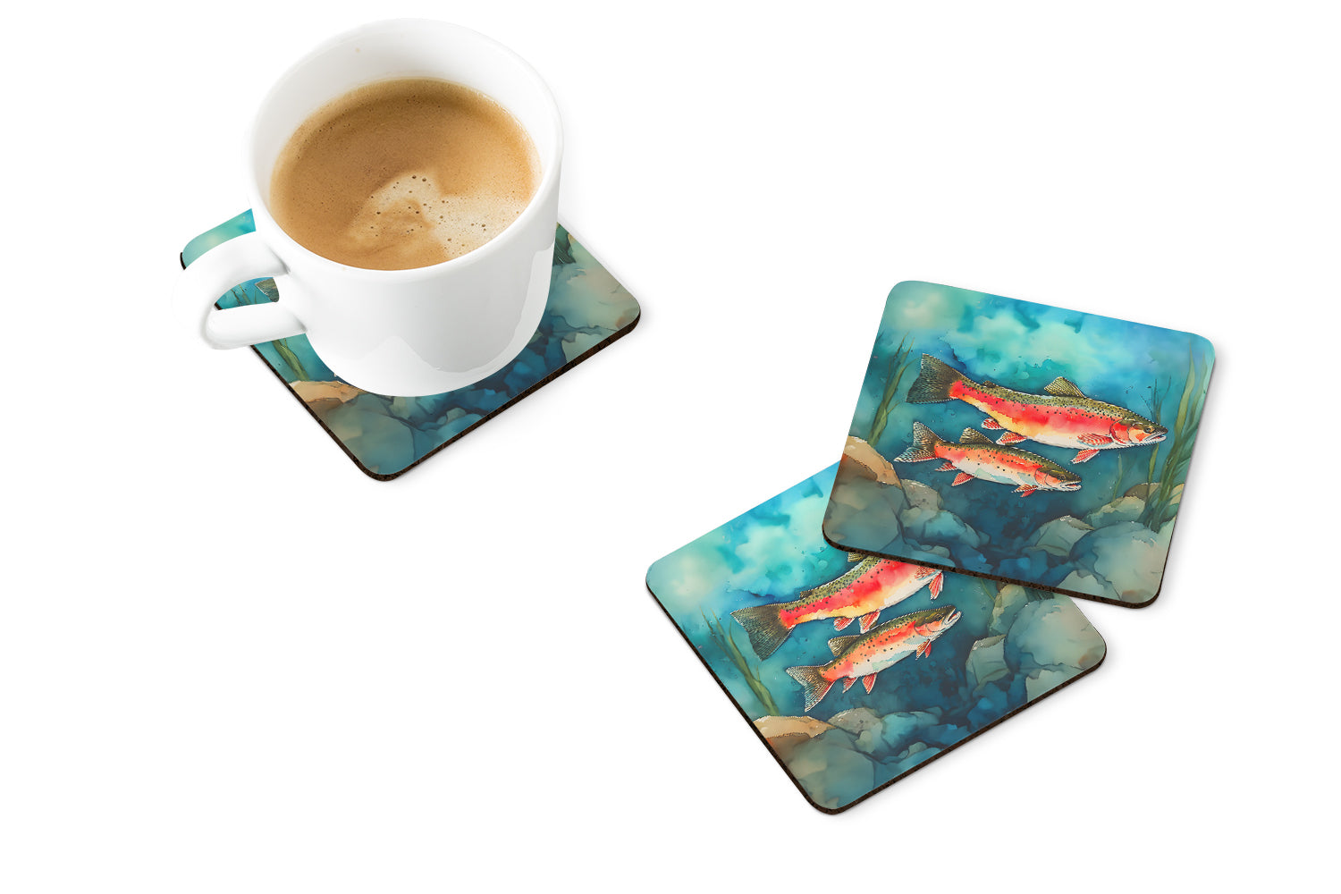 Trout Foam Coasters Set of 4 Cup Coasters for Indoor Outdoor, Tabletop Protection, Anti Slip, Mouse pad Material