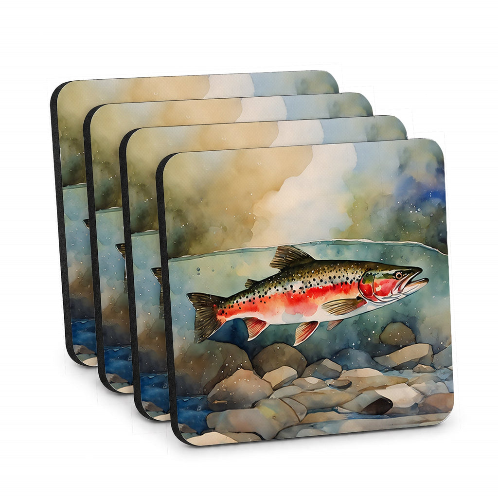 Trout Foam Coasters Set of 4 Cup Coasters for Indoor Outdoor, Tabletop Protection, Anti Slip, Mouse pad Material