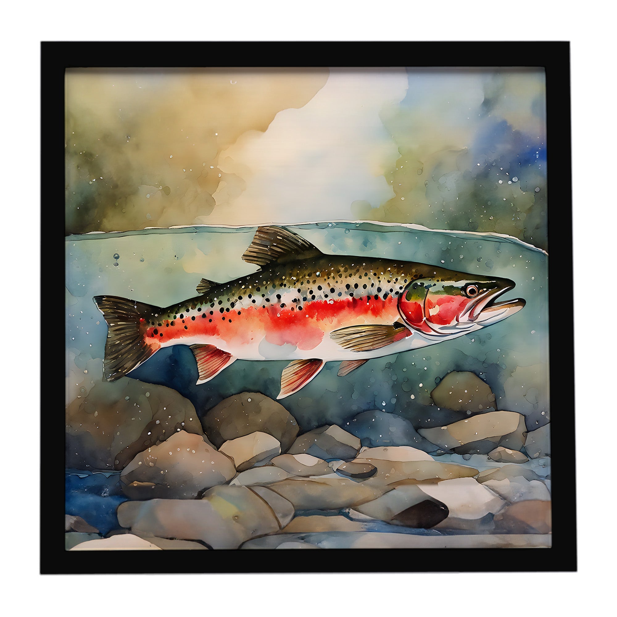 Trout Framed Metal Print Bathroom, Kitchen, Office, Home Decor Wall Art Ready to Hang, Square, 8X8
