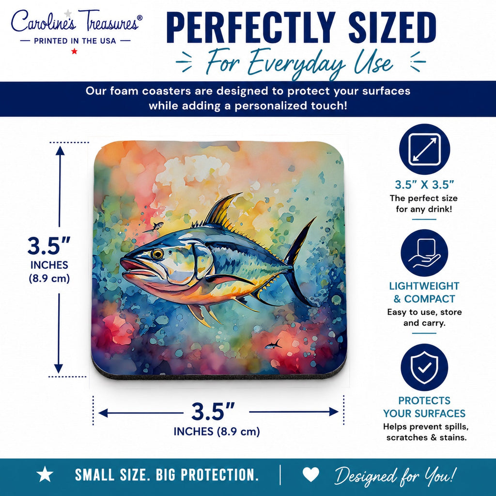 Yellowfin Tuna Foam Coasters Set of 4 Cup Coasters for Indoor Outdoor, Tabletop Protection, Anti Slip, Mouse pad Material