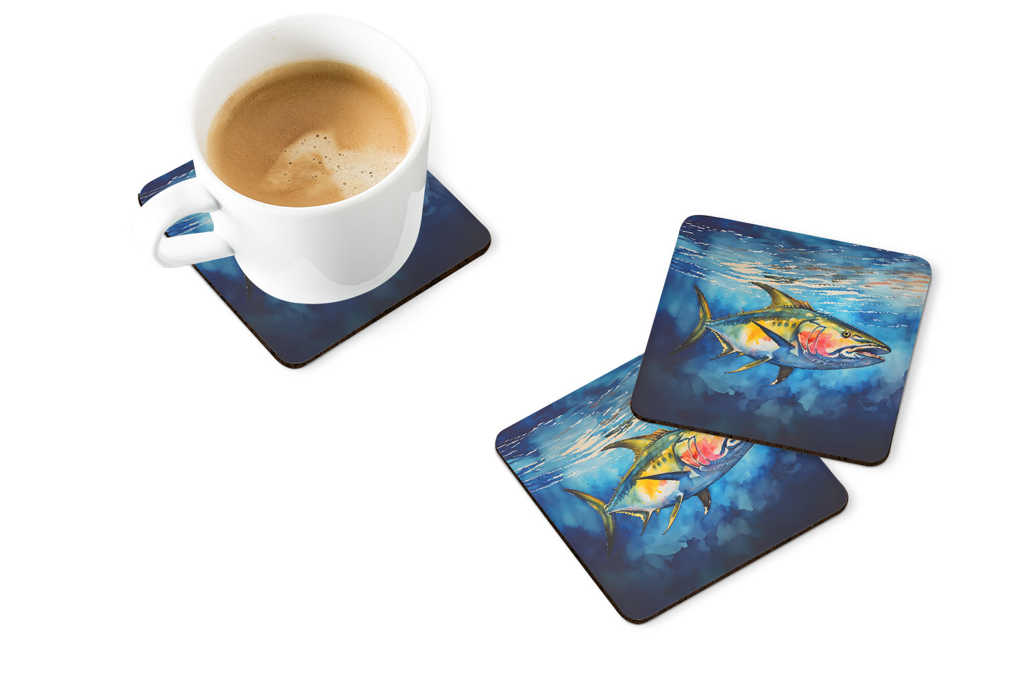 Yellowfin Tuna Foam Coasters Set of 4 Cup Coasters for Indoor Outdoor, Tabletop Protection, Anti Slip, Mouse pad Material