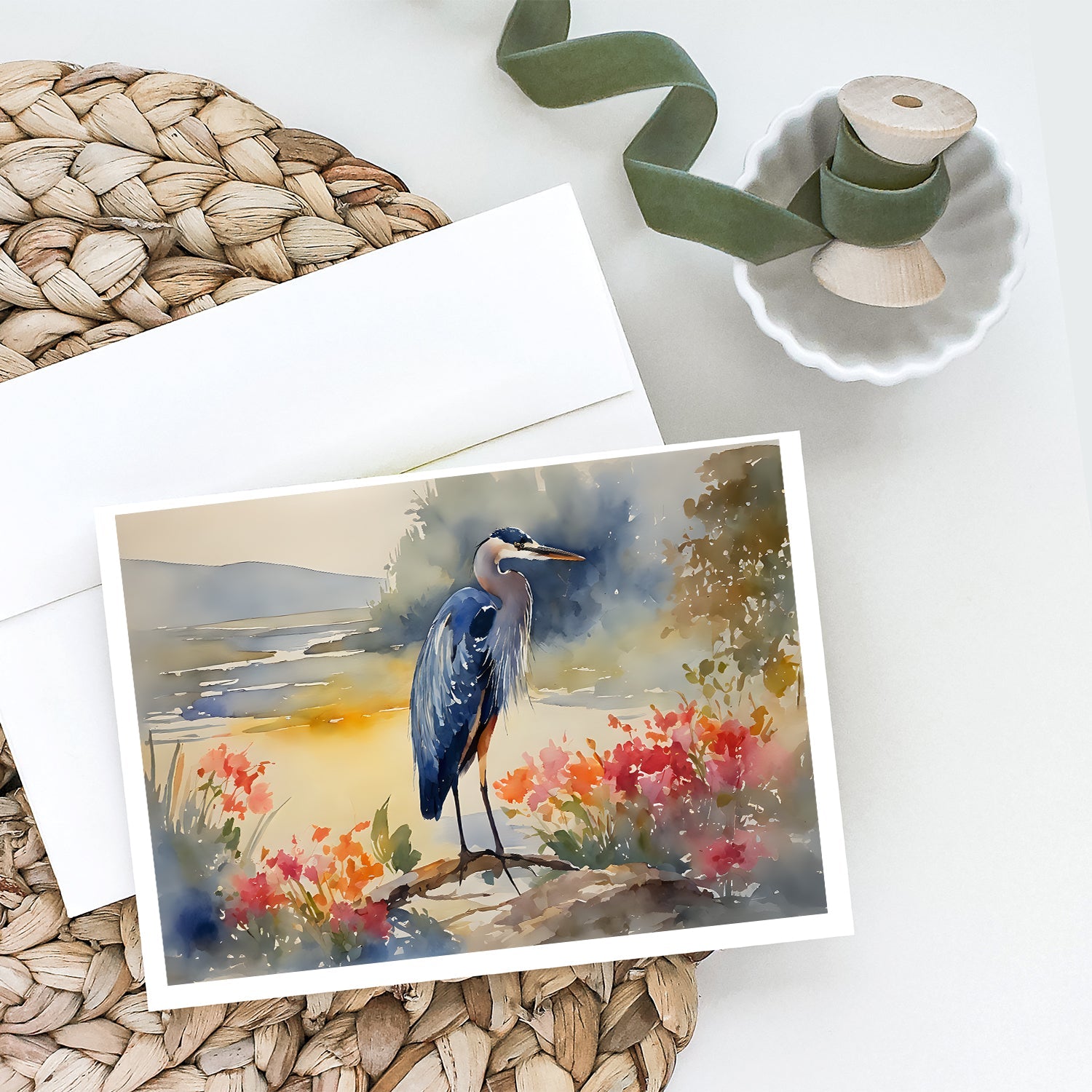 Blue Heron Greeting Cards Pack of 8 Blank Cards with Envelopes Whimsical A7 Size 5x7