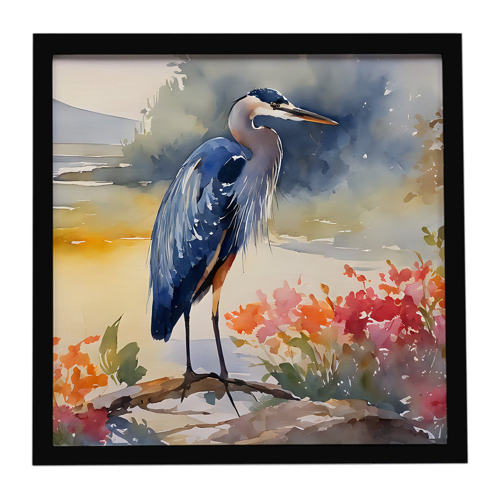 Blue Heron Framed Metal Print Bathroom, Kitchen, Office, Home Decor Wall Art Ready to Hang, Square, 8X8