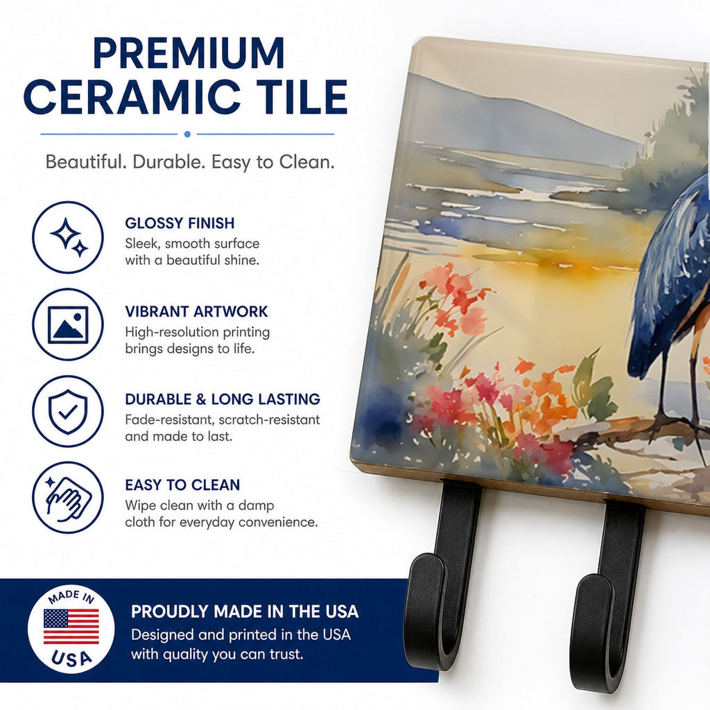 Blue Heron Leash or Key Holder Wall Hooks, Coat Rack Wall Mount, for Hanging Keys, Towels, Aprons, Leashes