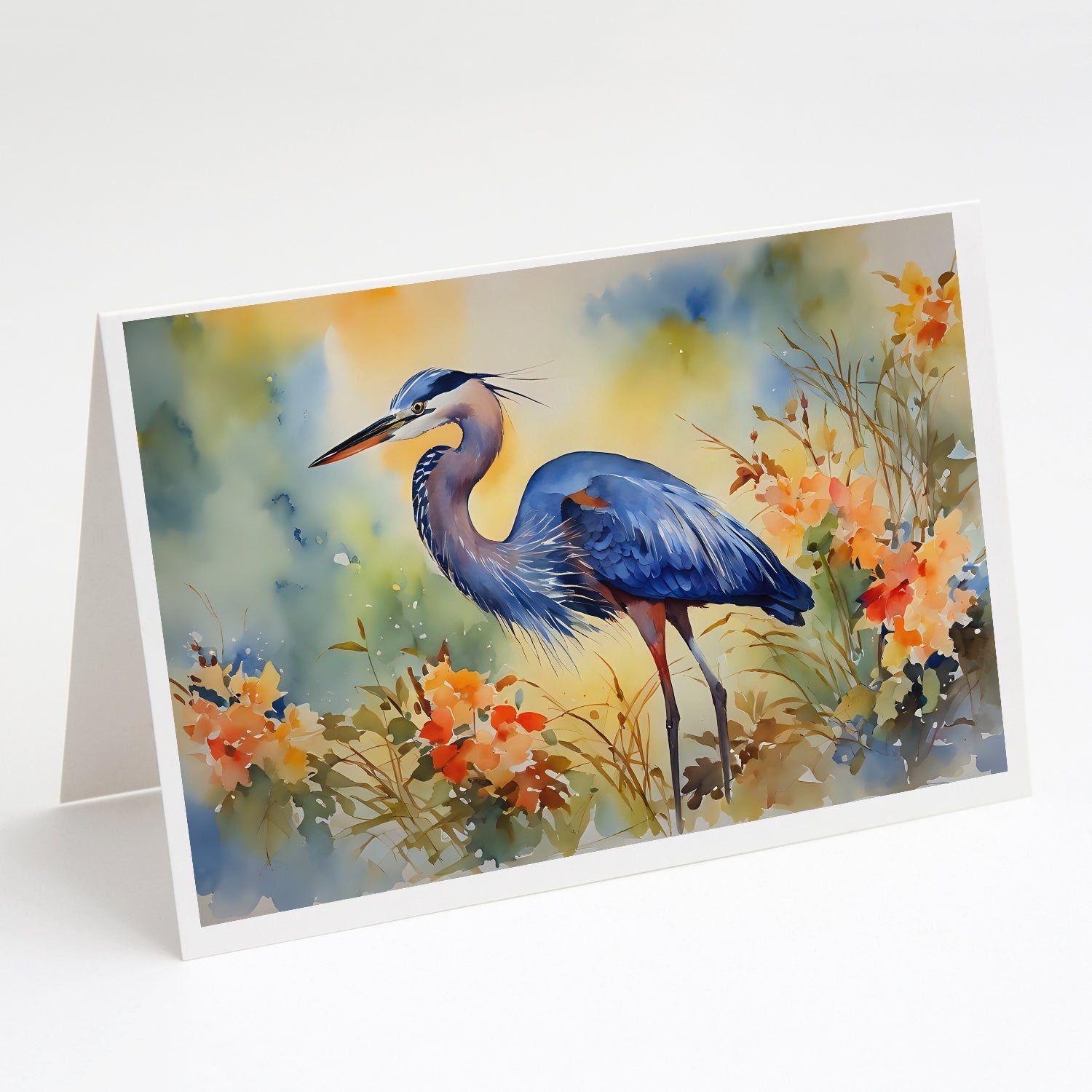 Blue Heron Greeting Cards Pack of 8 Blank Cards with Envelopes Whimsical A7 Size 5x7