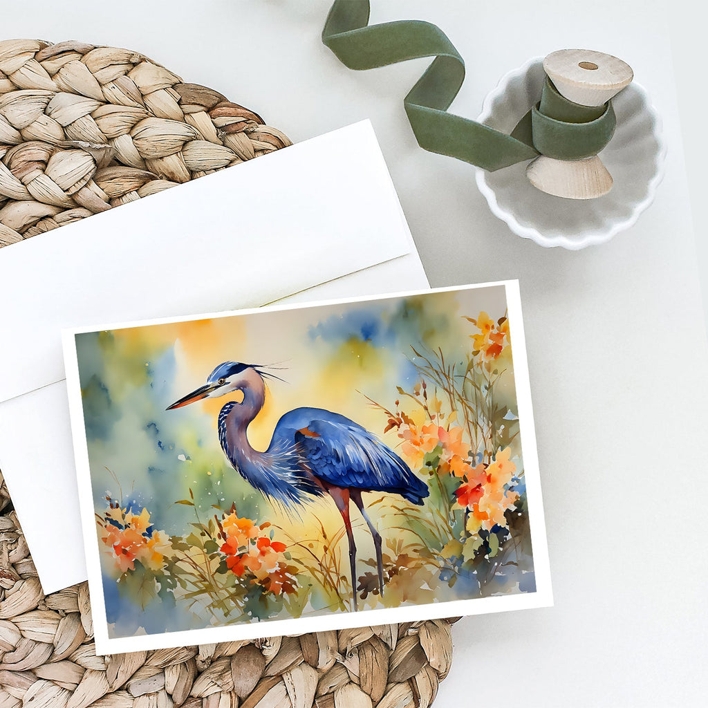 Blue Heron Greeting Cards Pack of 8 Blank Cards with Envelopes Whimsical A7 Size 5x7