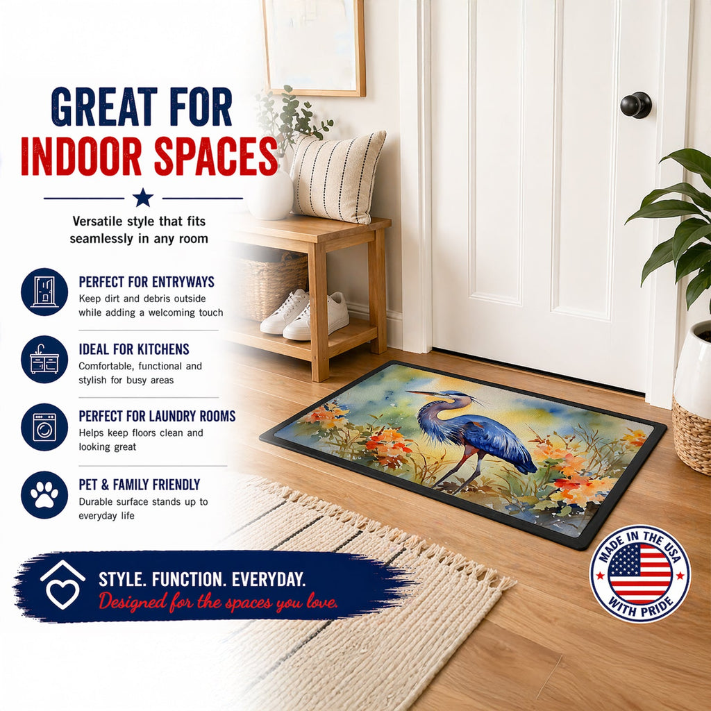 Blue Heron Doormat Indoor Outdoor 18H X 27W Front Door Mat Rugs for Entryway, Non Slip Washable