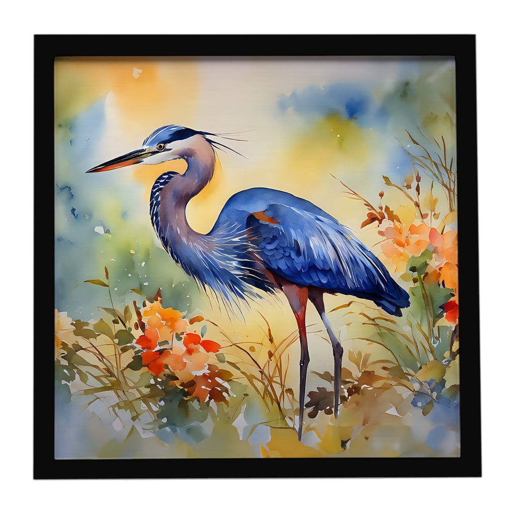 Blue Heron Framed Metal Print Bathroom, Kitchen, Office, Home Decor Wall Art Ready to Hang, Square, 8X8