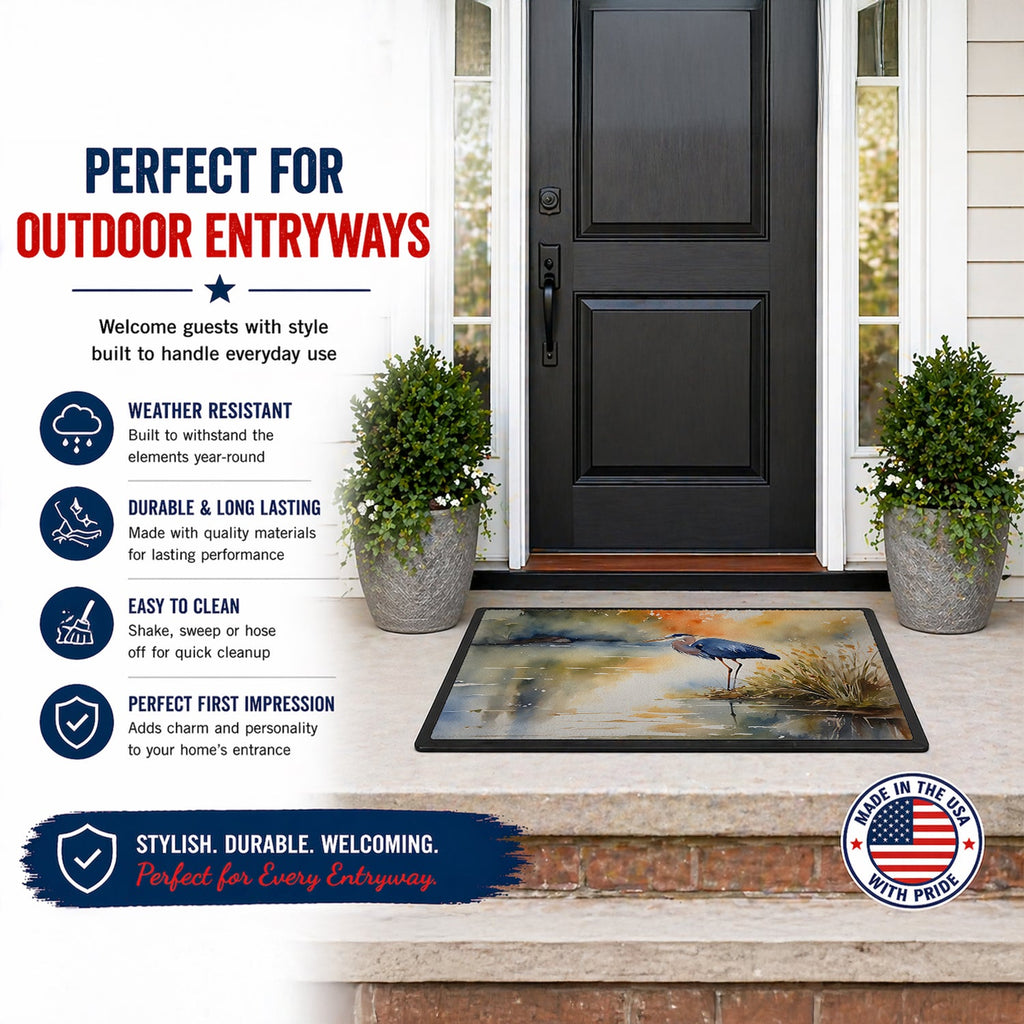 Blue Heron Doormat Indoor Outdoor 24H X 36W Front Door Mat Rugs for Entryway, Non Slip Washable Low Pile,