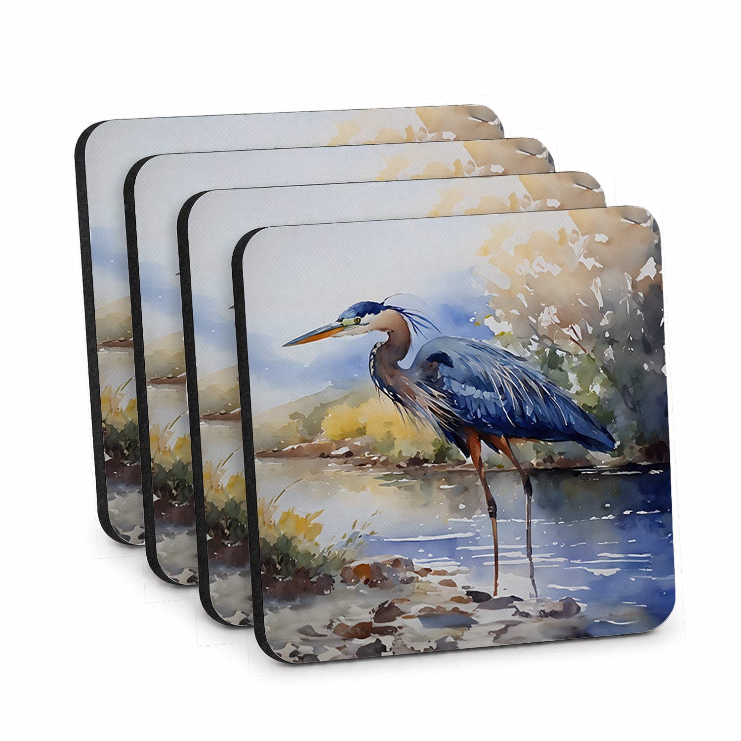Blue Heron Foam Coasters Set of 4 Cup Coasters for Indoor Outdoor, Tabletop Protection, Anti Slip, Mouse pad Material