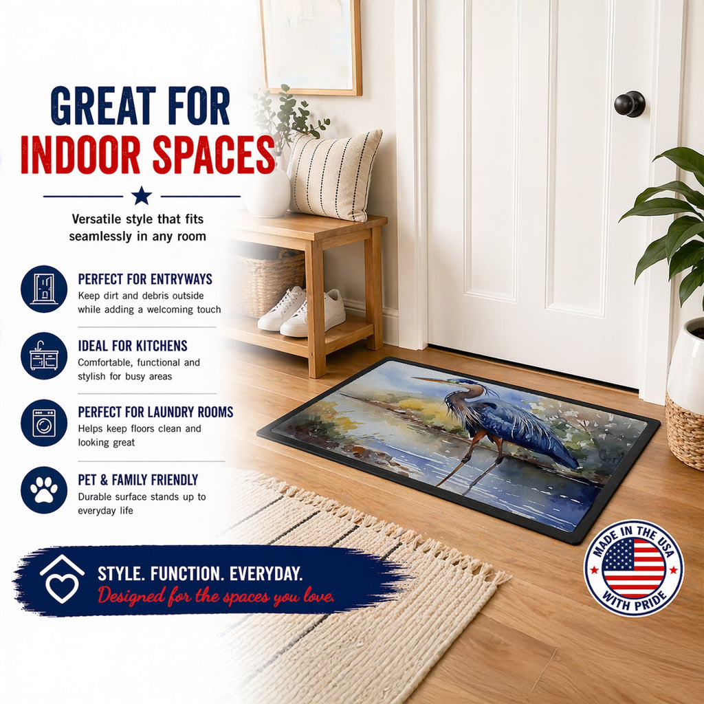 Blue Heron Doormat Indoor Outdoor 18H X 27W Front Door Mat Rugs for Entryway, Non Slip Washable