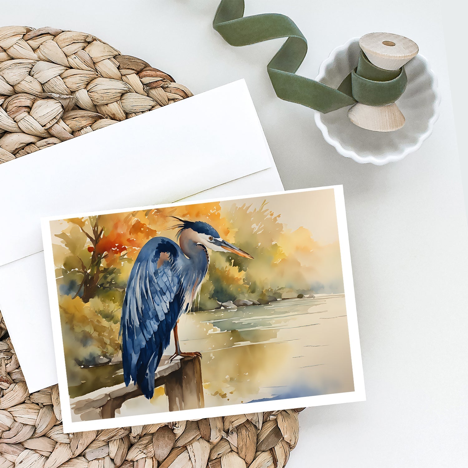 Blue Heron Greeting Cards Pack of 8 Blank Cards with Envelopes Whimsical A7 Size 5x7