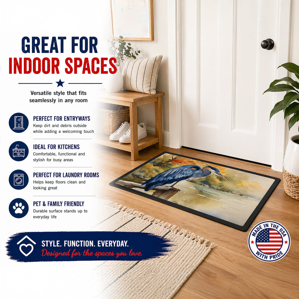 Blue Heron Doormat Indoor Outdoor 18H X 27W Front Door Mat Rugs for Entryway, Non Slip Washable