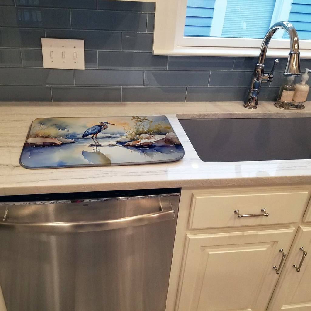 Blue Heron Dish Drying Mat Absorbent Dish Drying Mat Pad for Kitchen Counter Dish Drainer Mat for Countertop, 14 x 21", Multicolor
