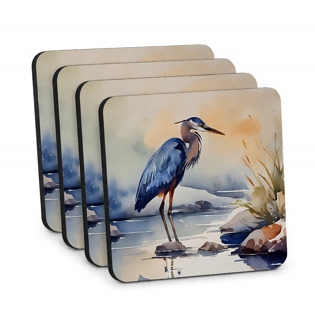 Blue Heron Foam Coasters Set of 4 Cup Coasters for Indoor Outdoor, Tabletop Protection, Anti Slip, Mouse pad Material