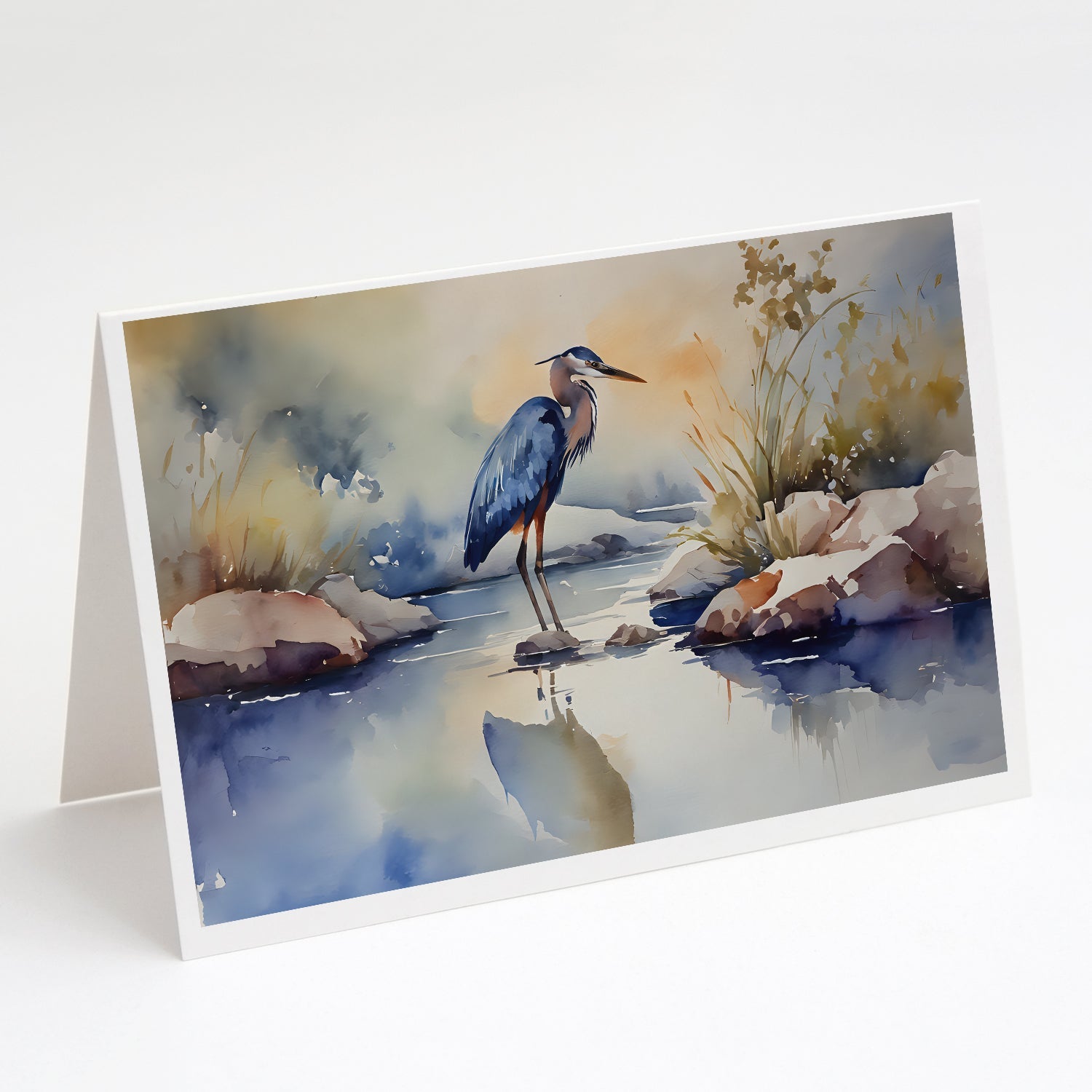 Blue Heron Greeting Cards Pack of 8 Blank Cards with Envelopes Whimsical A7 Size 5x7