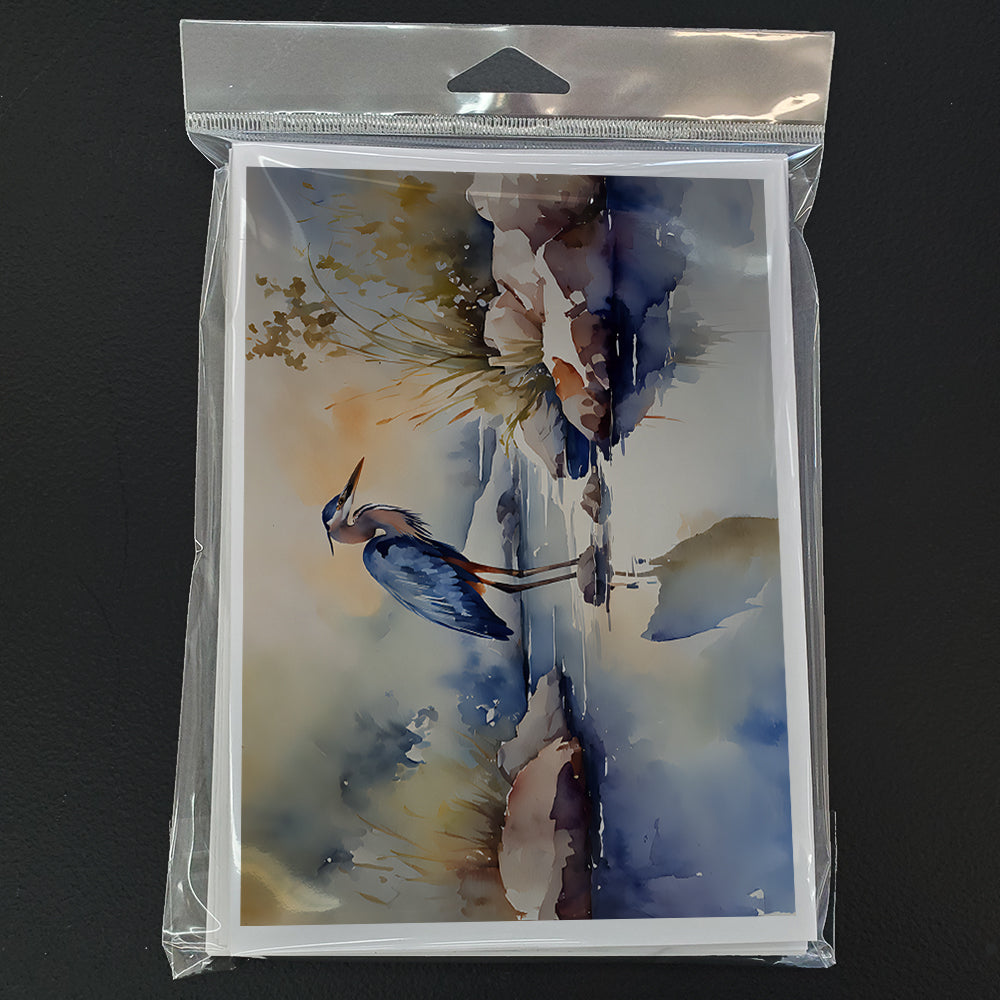 Blue Heron Greeting Cards Pack of 8 Blank Cards with Envelopes Whimsical A7 Size 5x7