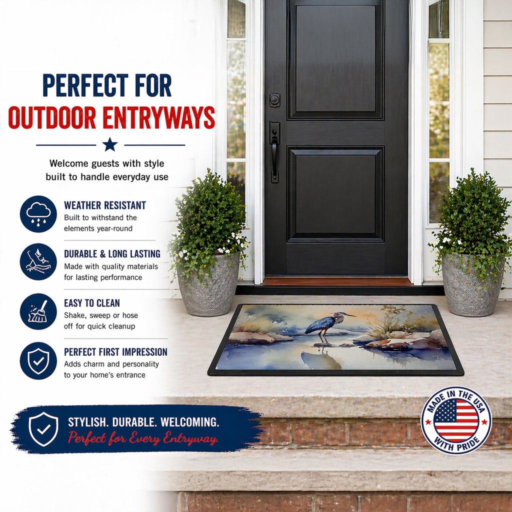 Blue Heron Doormat Indoor Outdoor 24H X 36W Front Door Mat Rugs for Entryway, Non Slip Washable Low Pile,