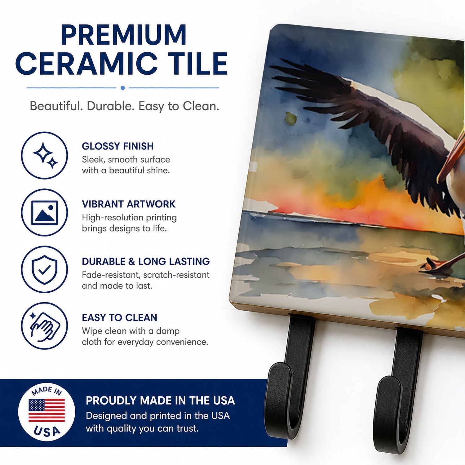 Pelican Leash or Key Holder Wall Hooks, Coat Rack Wall Mount, for Hanging Keys, Towels, Aprons, Leashes
