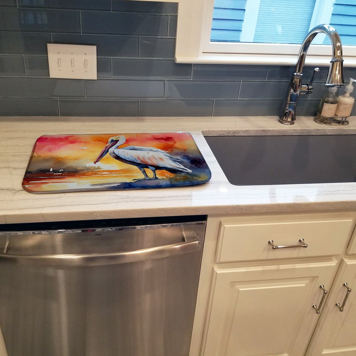 Pelican Dish Drying Mat Absorbent Dish Drying Mat Pad for Kitchen Counter Dish Drainer Mat for Countertop, 14 x 21", Multicolor
