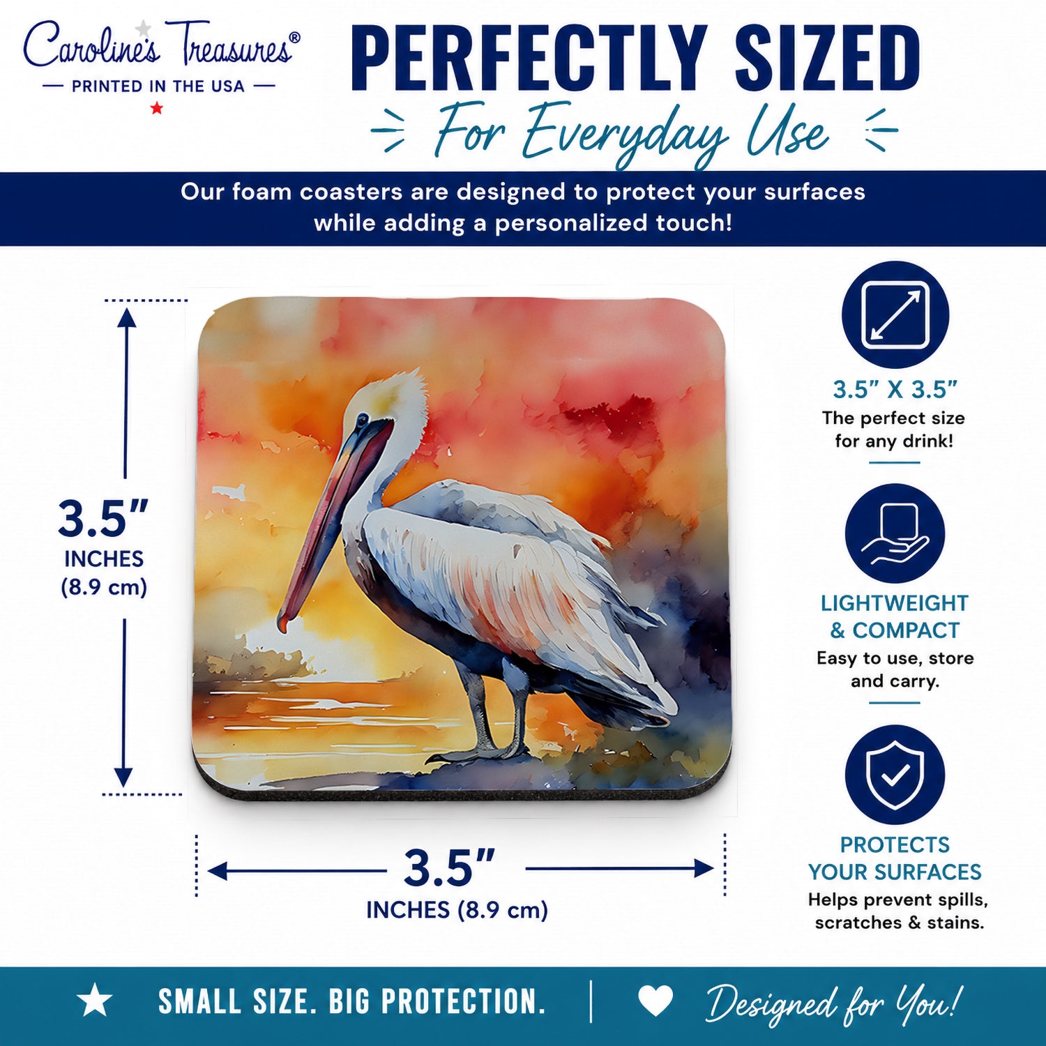Pelican Foam Coasters Set of 4 Cup Coasters for Indoor Outdoor, Tabletop Protection, Anti Slip, Mouse pad Material