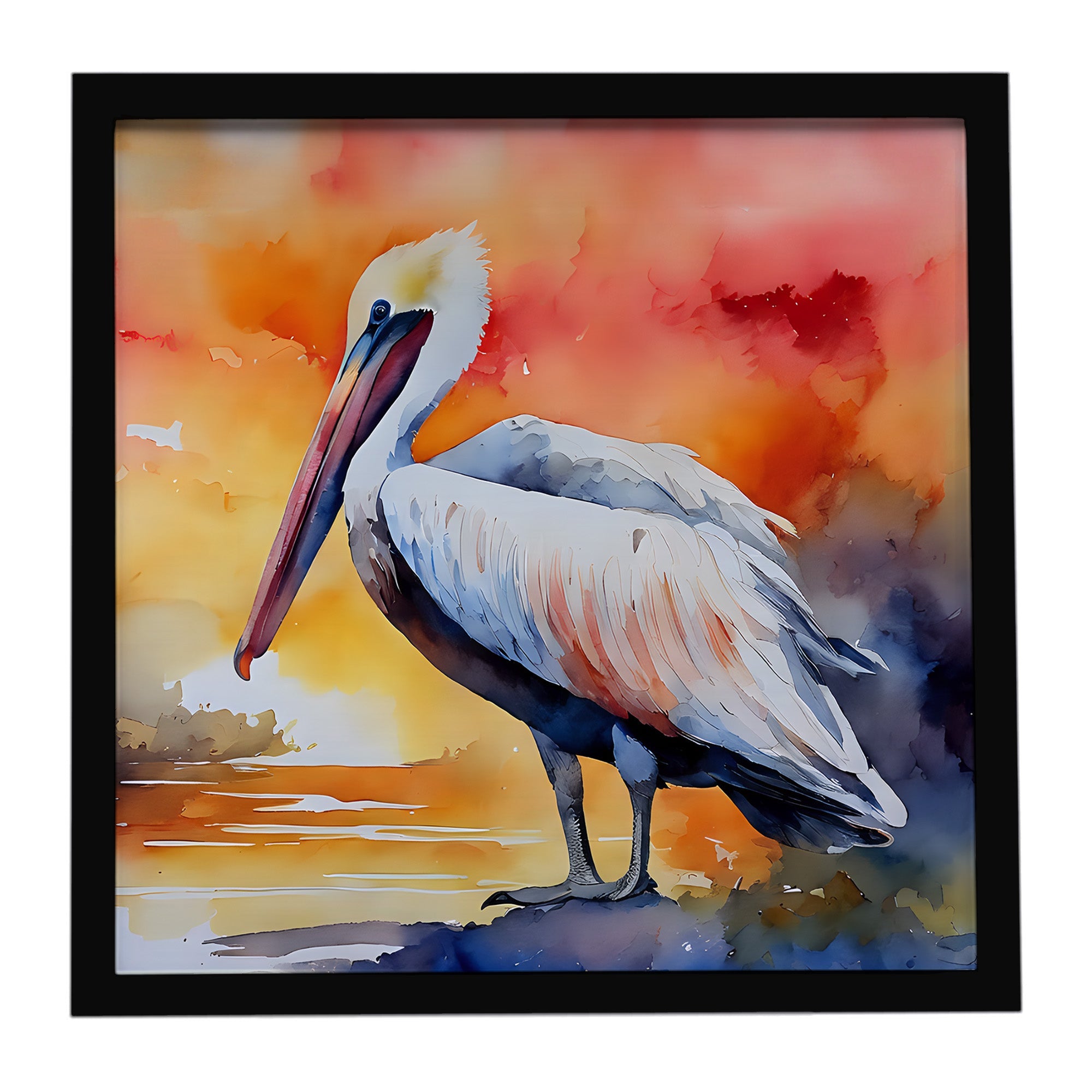 Pelican Framed Metal Print Bathroom, Kitchen, Office, Home Decor Wall Art Ready to Hang, Square, 8X8