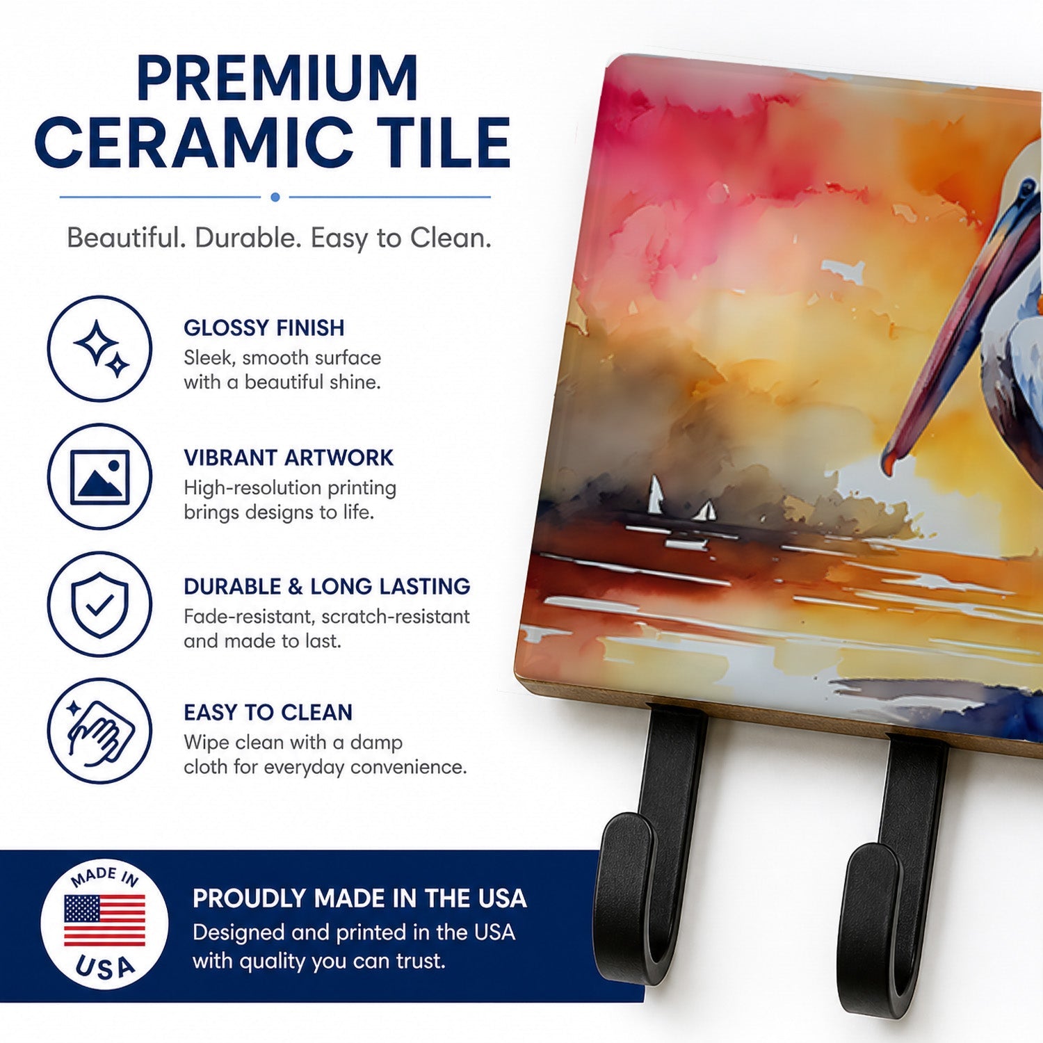 Pelican Leash or Key Holder Wall Hooks, Coat Rack Wall Mount, for Hanging Keys, Towels, Aprons, Leashes