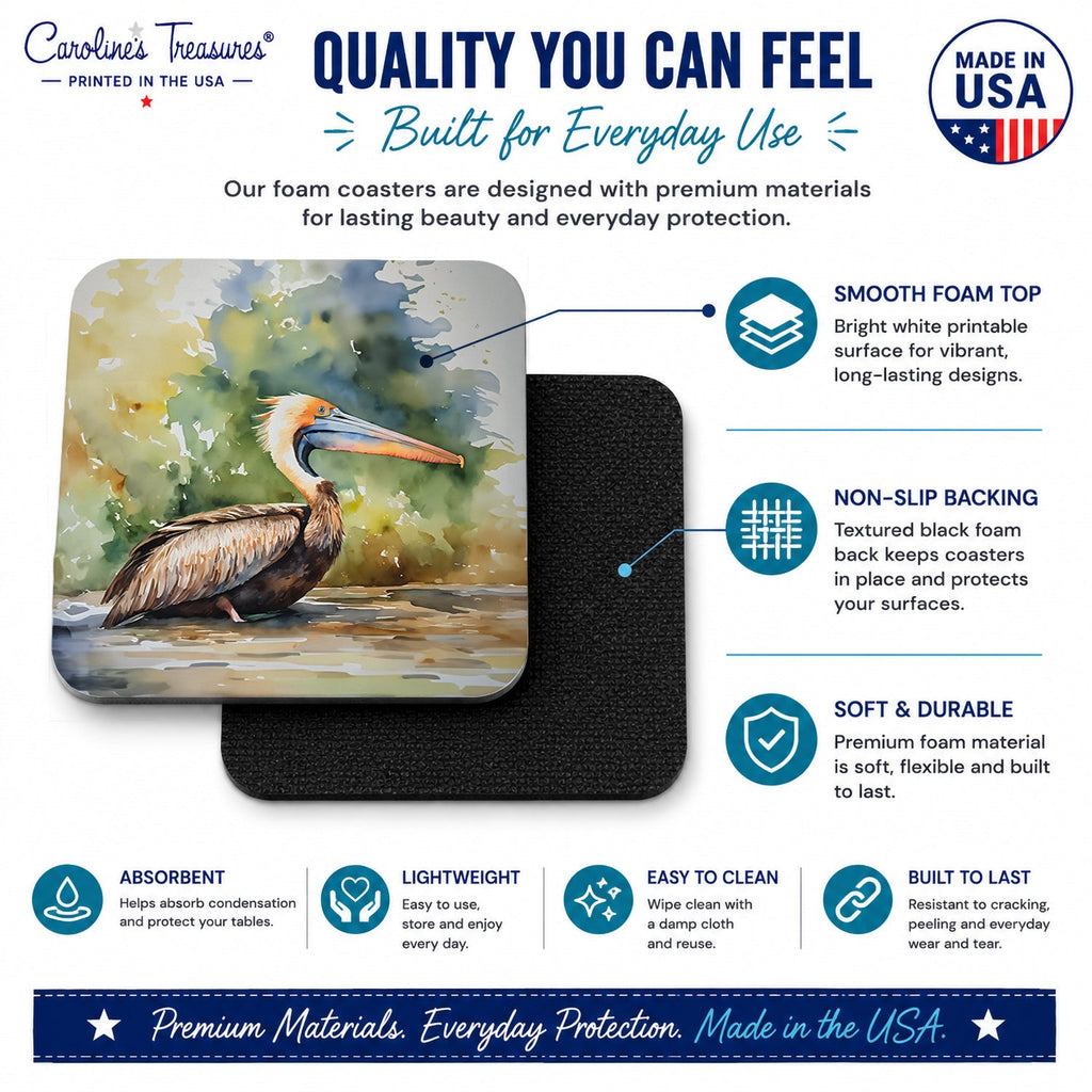 Pelican Foam Coasters Set of 4 Cup Coasters for Indoor Outdoor, Tabletop Protection, Anti Slip, Mouse pad Material