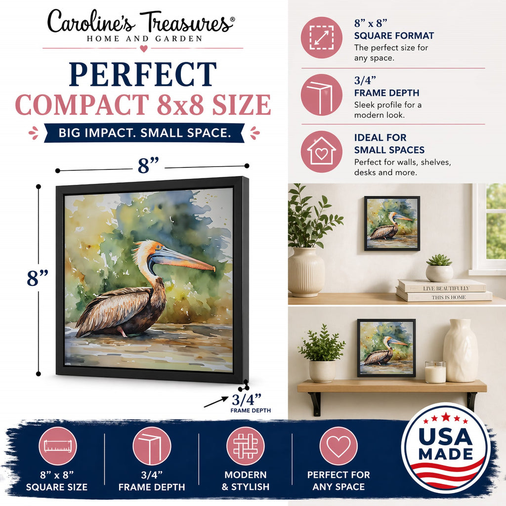 Pelican Framed Metal Print Bathroom, Kitchen, Office, Home Decor Wall Art Ready to Hang, Square, 8X8
