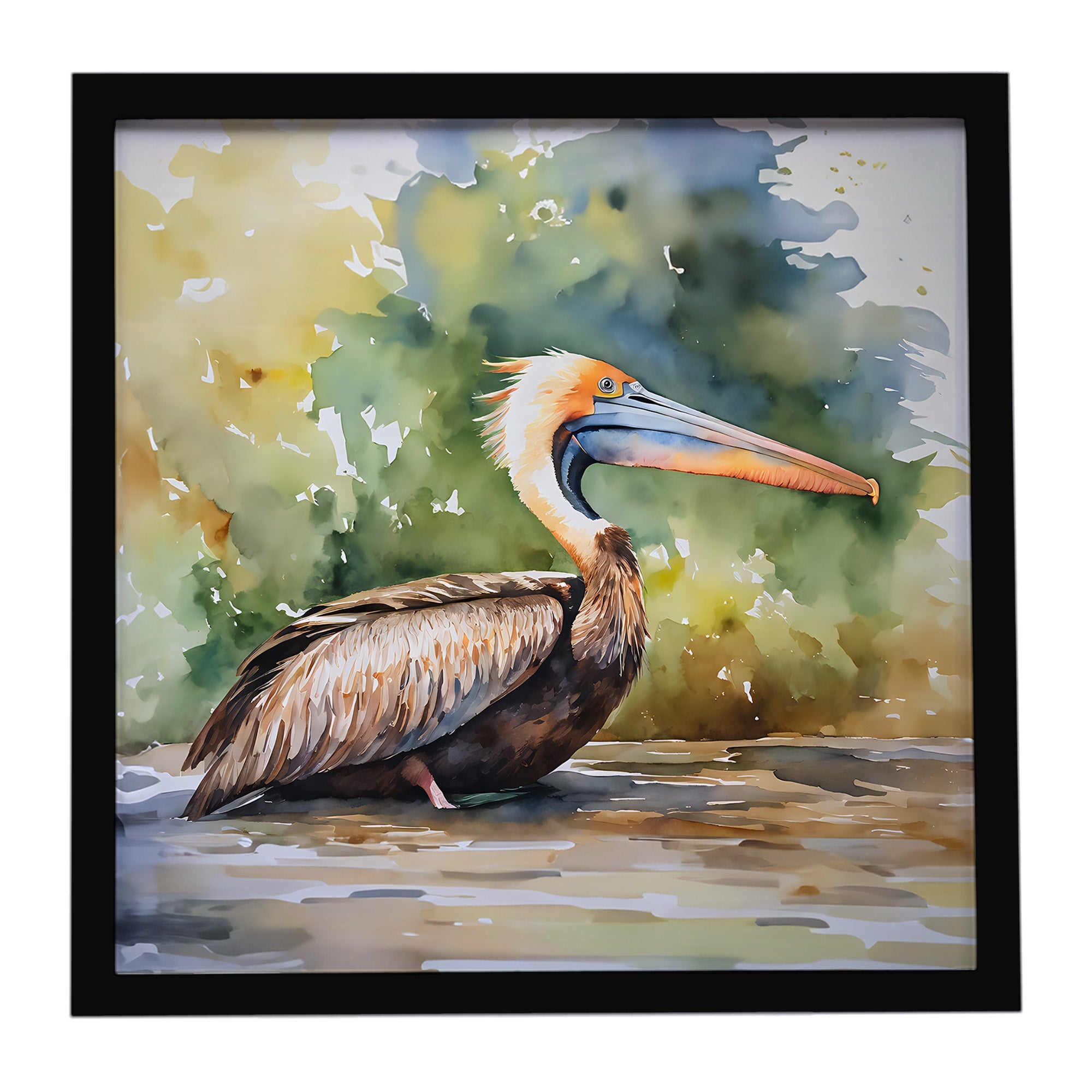 Pelican Framed Metal Print Bathroom, Kitchen, Office, Home Decor Wall Art Ready to Hang, Square, 8X8