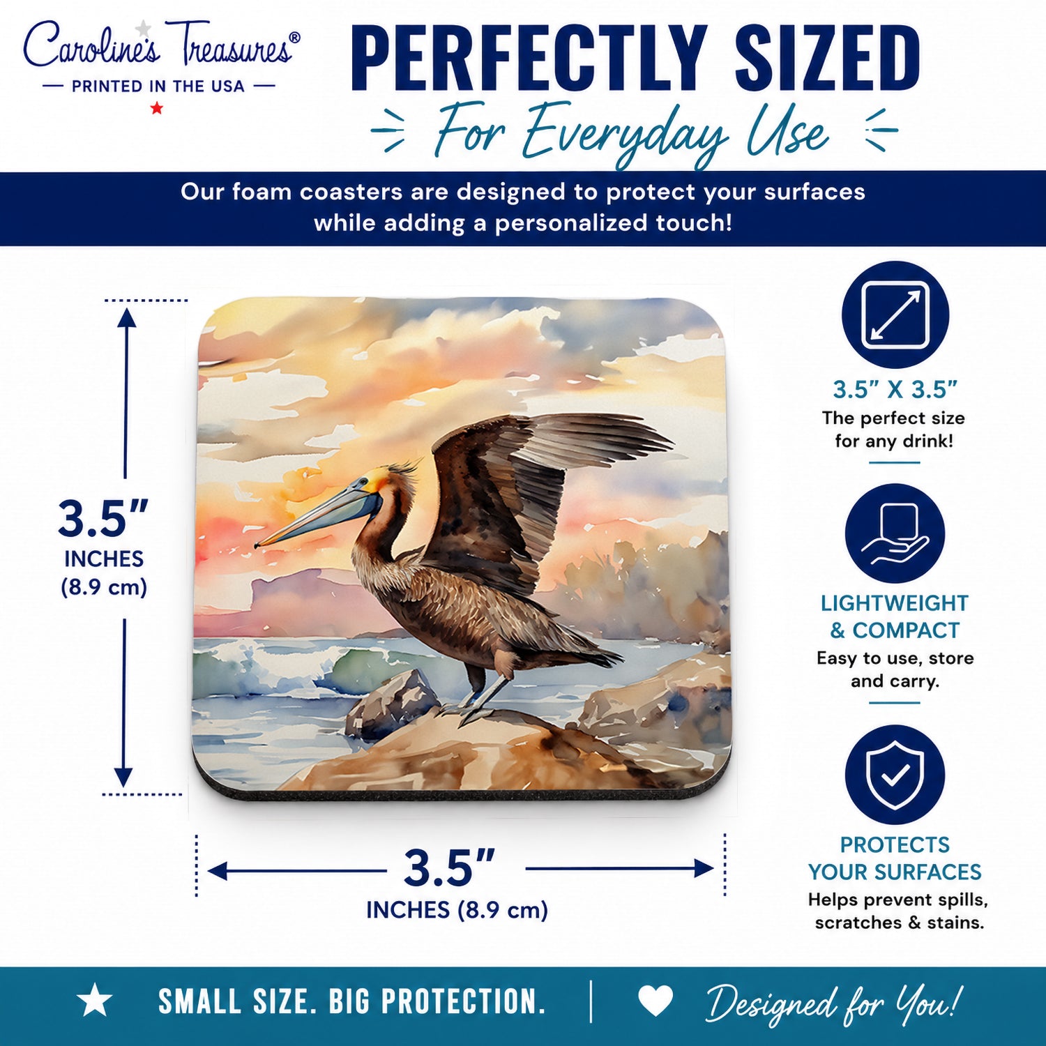 Pelican Foam Coasters Set of 4 Cup Coasters for Indoor Outdoor, Tabletop Protection, Anti Slip, Mouse pad Material