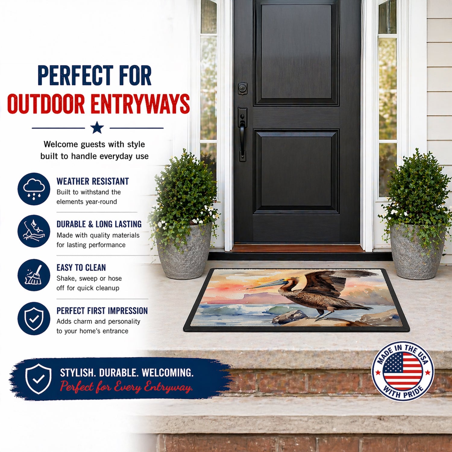 Pelican Doormat Indoor Outdoor 18H X 27W Front Door Mat Rugs for Entryway, Non Slip Washable