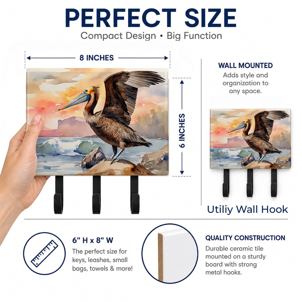 Pelican Leash or Key Holder Wall Hooks, Coat Rack Wall Mount, for Hanging Keys, Towels, Aprons, Leashes