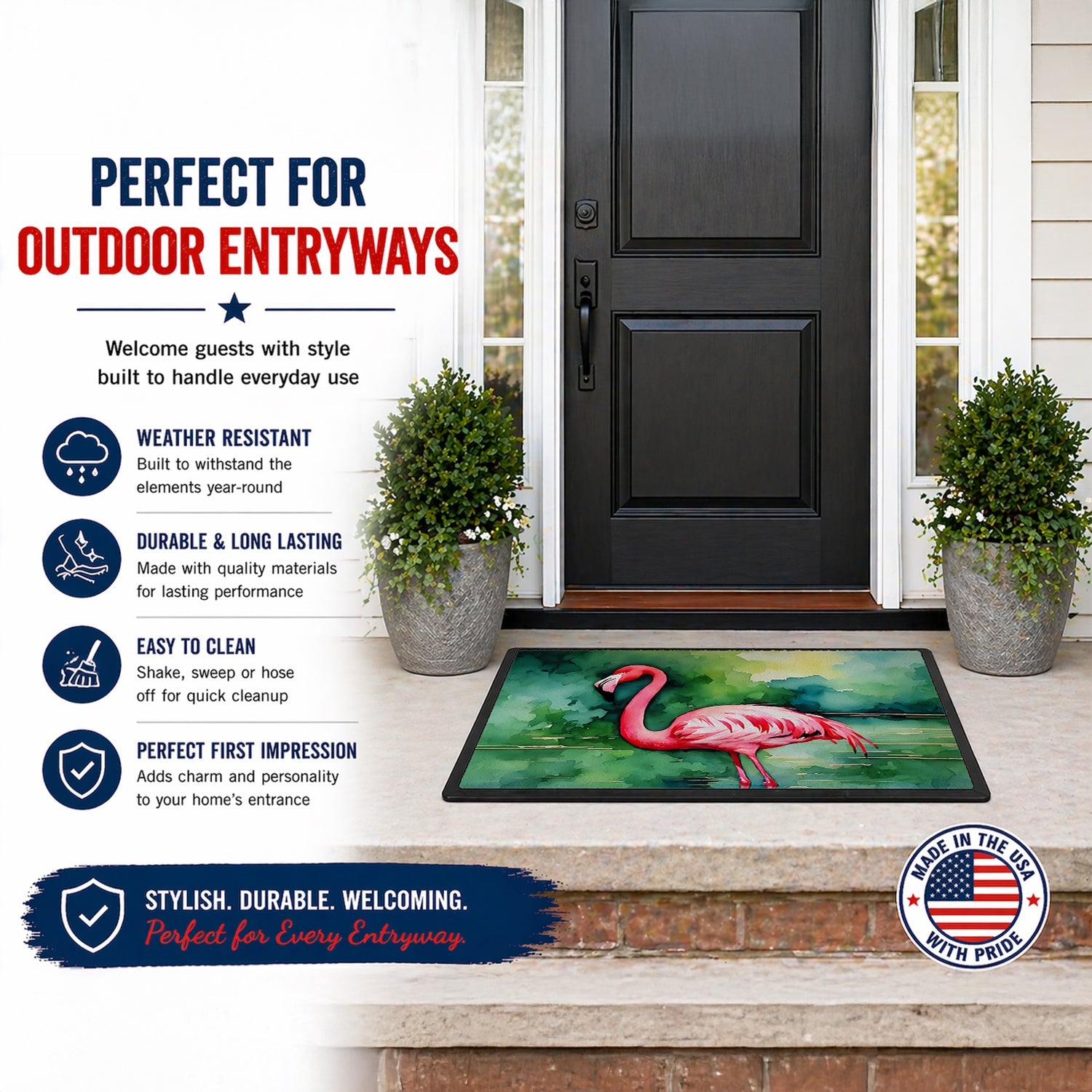 Flamingo Doormat Indoor Outdoor 24H X 36W Front Door Mat Rugs for Entryway, Non Slip Washable Low Pile,