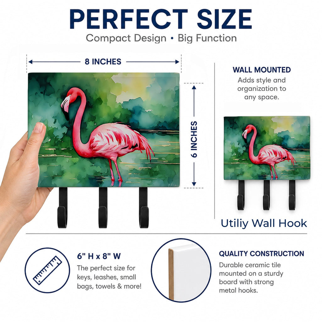 Flamingo Leash or Key Holder Wall Hooks, Coat Rack Wall Mount, for Hanging Keys, Towels, Aprons, Leashes