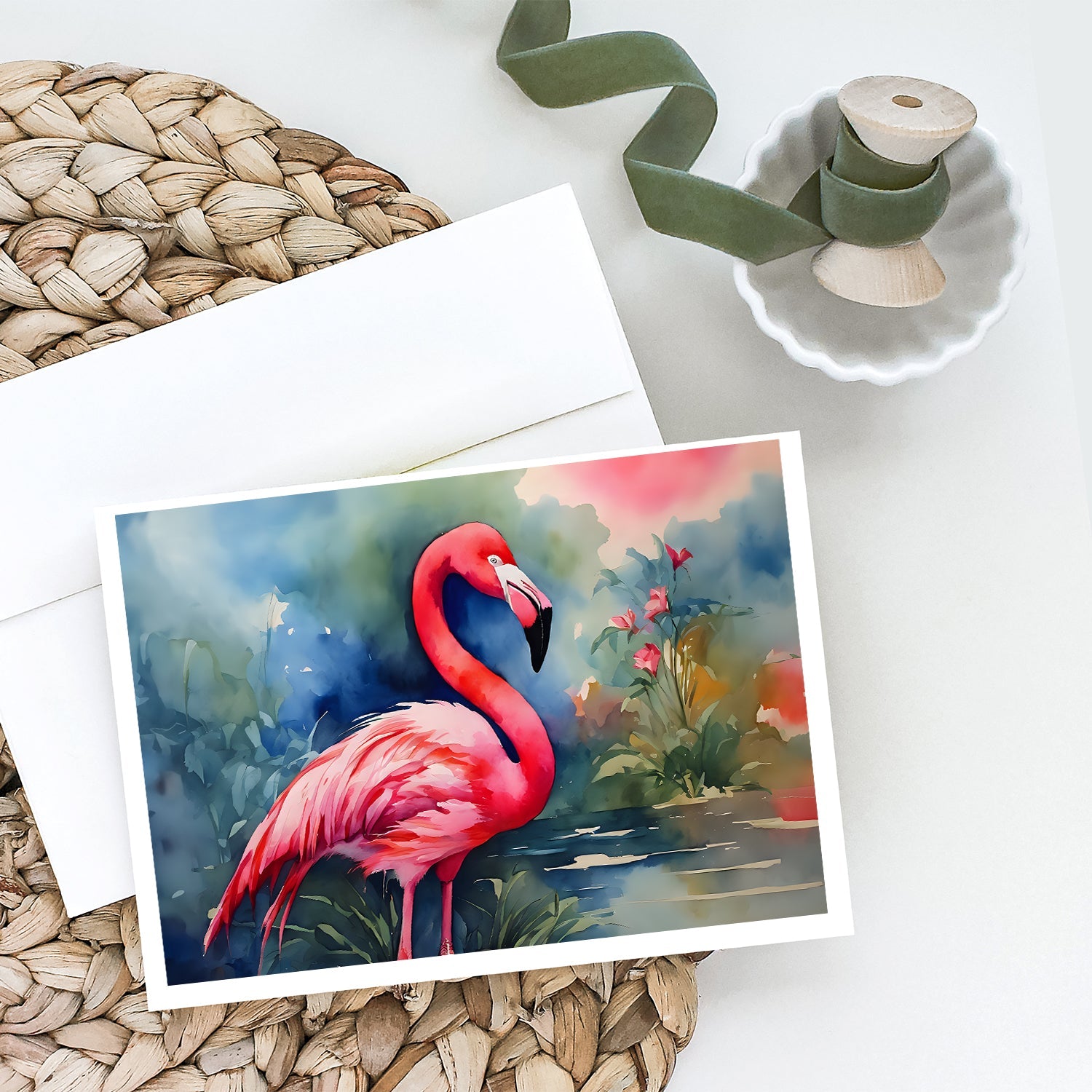 Flamingo Greeting Cards Pack of 8 Blank Cards with Envelopes Whimsical A7 Size 5x7