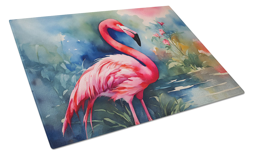 Flamingo Cutting Board Tempered Glass Kitchen Cutting Surface, Heat Resistant Chopping, Non-Slip Feet, Food Prep & Serving
