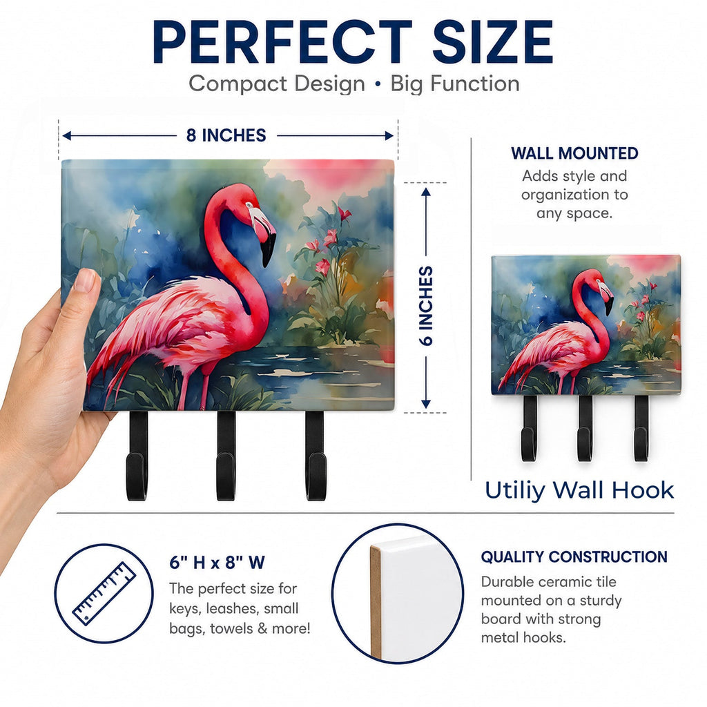 Flamingo Leash or Key Holder Wall Hooks, Coat Rack Wall Mount, for Hanging Keys, Towels, Aprons, Leashes