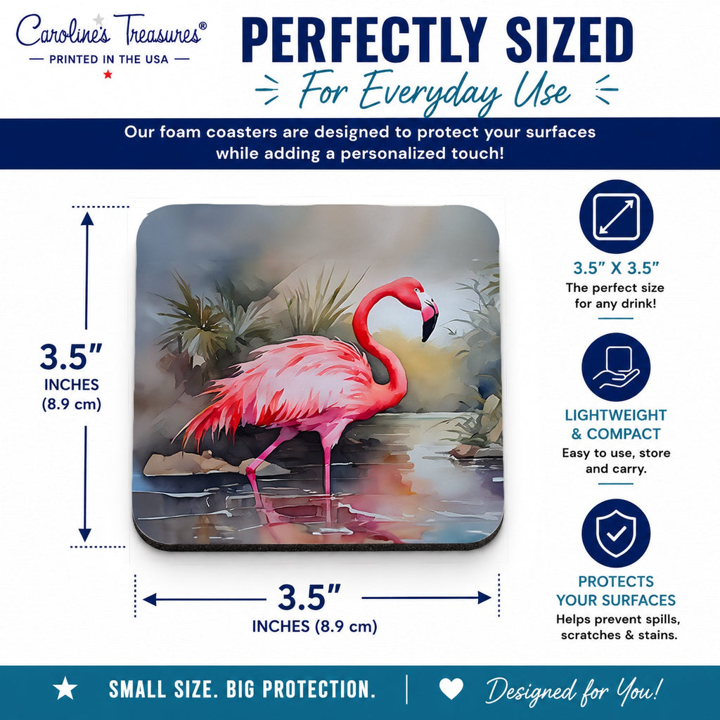 Flamingo Foam Coasters Set of 4 Cup Coasters for Indoor Outdoor, Tabletop Protection, Anti Slip, Mouse pad Material