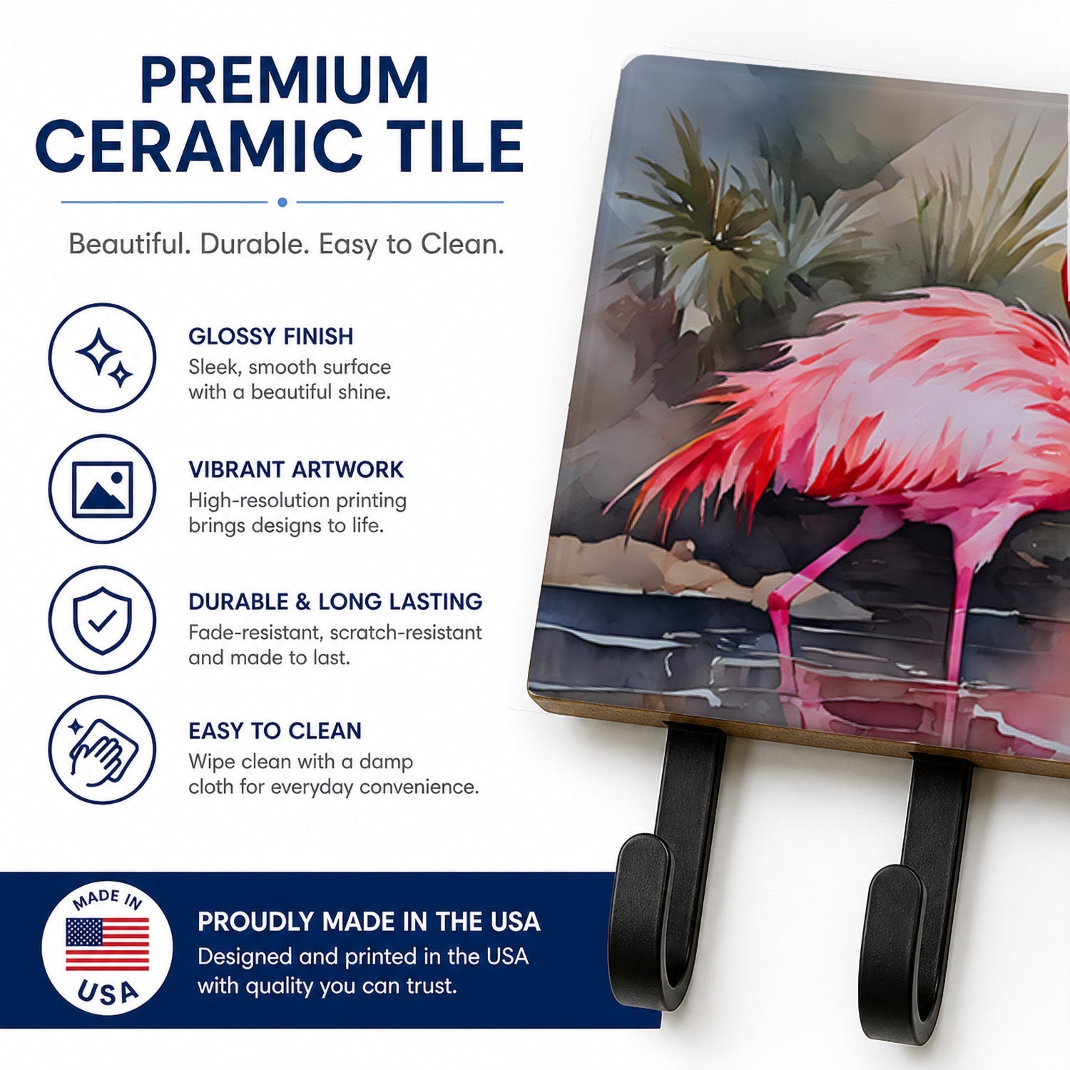 Flamingo Leash or Key Holder Wall Hooks, Coat Rack Wall Mount, for Hanging Keys, Towels, Aprons, Leashes