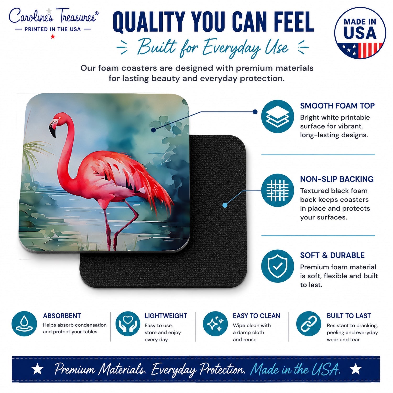 Flamingo Foam Coasters Set of 4 Cup Coasters for Indoor Outdoor, Tabletop Protection, Anti Slip, Mouse pad Material