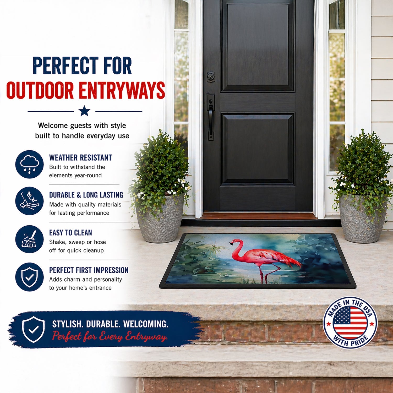 Flamingo Doormat Indoor Outdoor 24H X 36W Front Door Mat Rugs for Entryway, Non Slip Washable Low Pile,