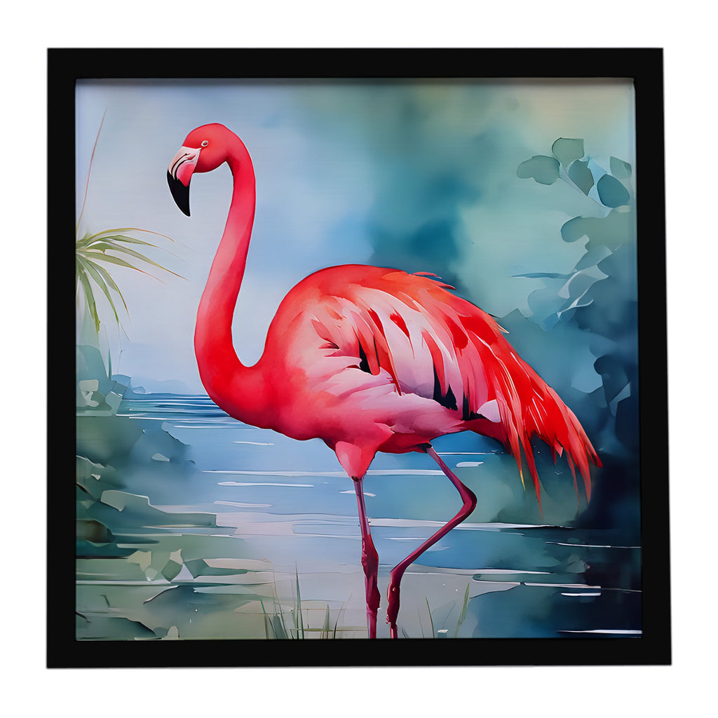 Flamingo Framed Metal Print Bathroom, Kitchen, Office, Home Decor Wall Art Ready to Hang, Square, 8X8