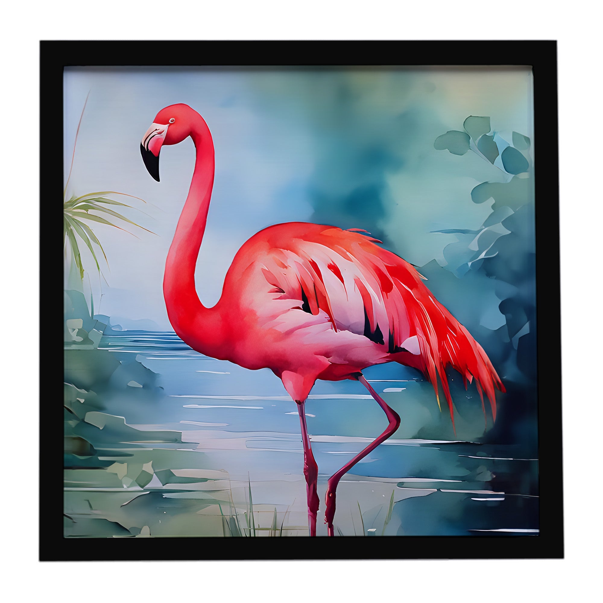 Flamingo Framed Metal Print Bathroom, Kitchen, Office, Home Decor Wall Art Ready to Hang, Square, 8X8