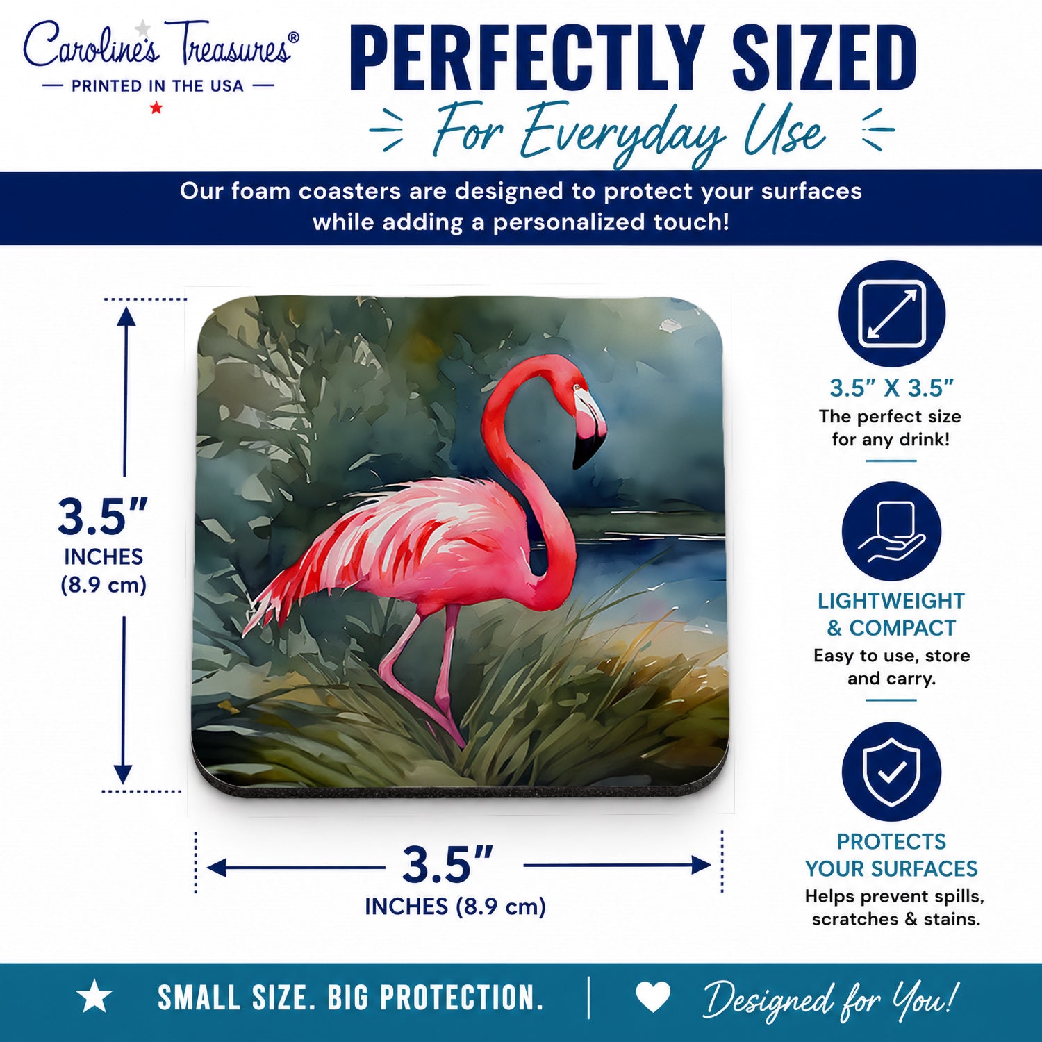 Flamingo Foam Coasters Set of 4 Cup Coasters for Indoor Outdoor, Tabletop Protection, Anti Slip, Mouse pad Material