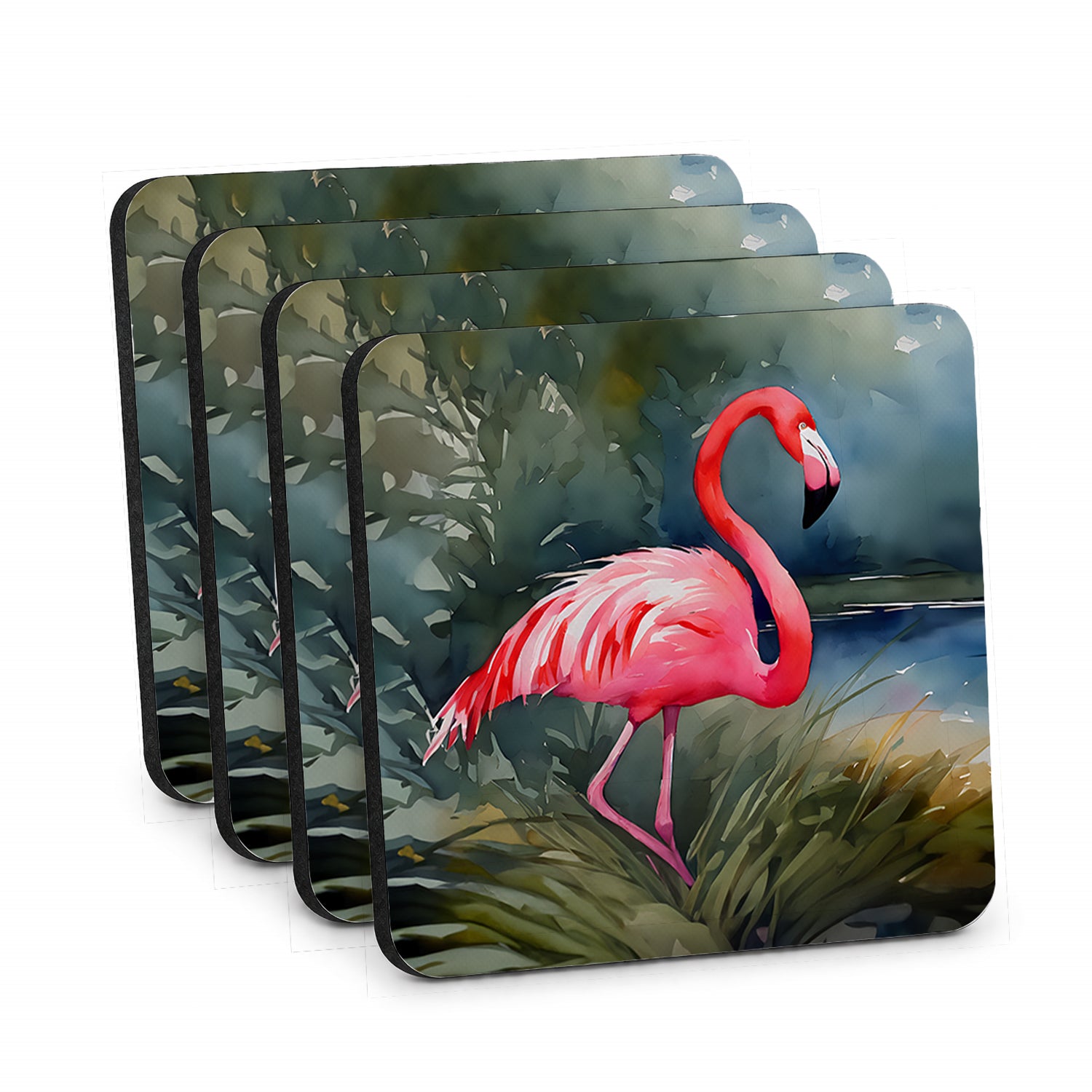 Flamingo Foam Coasters Set of 4 Cup Coasters for Indoor Outdoor, Tabletop Protection, Anti Slip, Mouse pad Material
