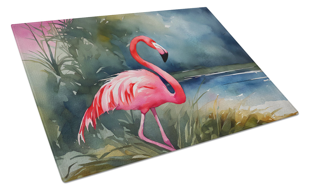 Flamingo Cutting Board Tempered Glass Kitchen Cutting Surface, Heat Resistant Chopping, Non-Slip Feet, Food Prep & Serving