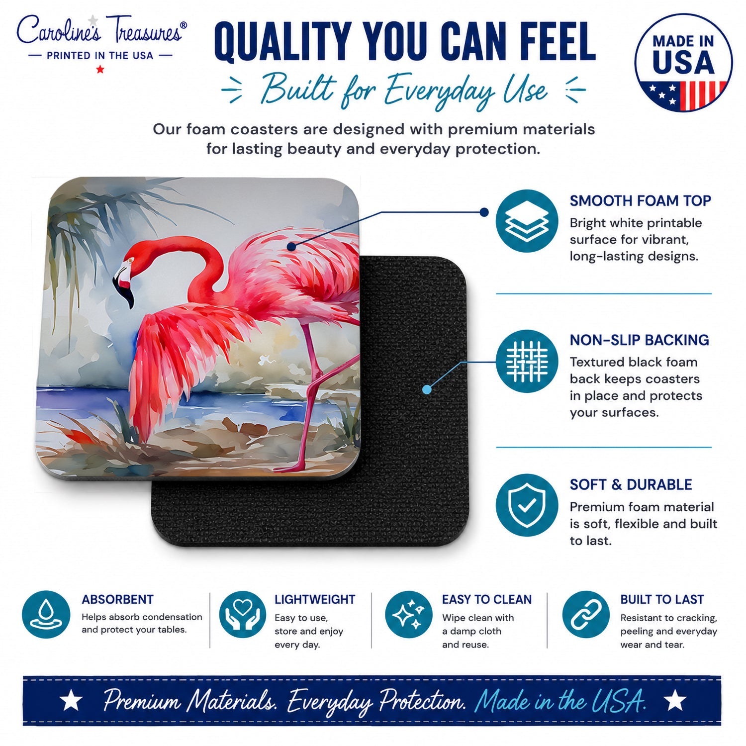 Flamingo Foam Coasters Set of 4 Cup Coasters for Indoor Outdoor, Tabletop Protection, Anti Slip, Mouse pad Material