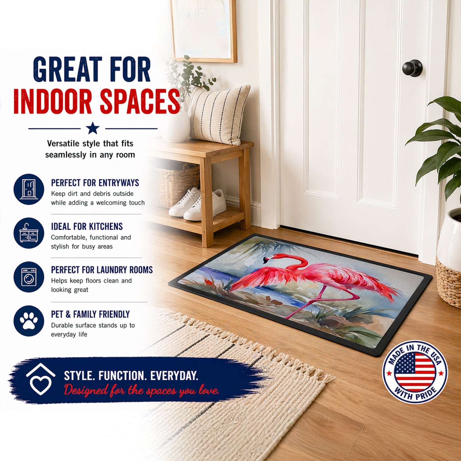 Flamingo Doormat Indoor Outdoor 18H X 27W Front Door Mat Rugs for Entryway, Non Slip Washable
