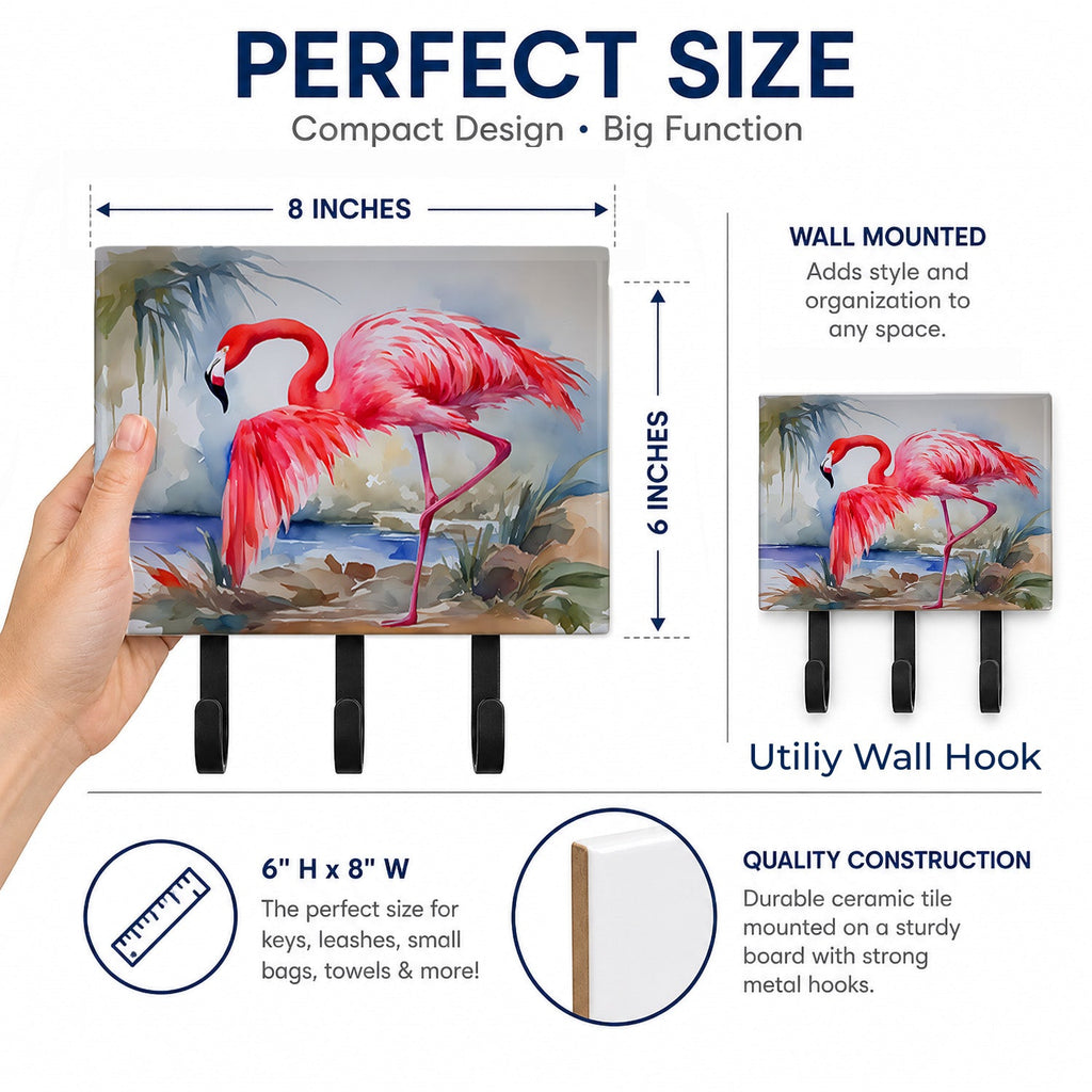 Flamingo Leash or Key Holder Wall Hooks, Coat Rack Wall Mount, for Hanging Keys, Towels, Aprons, Leashes